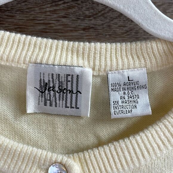 Jason Maxwell Ladies Button Up Sweater Cardigan, Size Large, Cream Off White - Picture 3 of 6